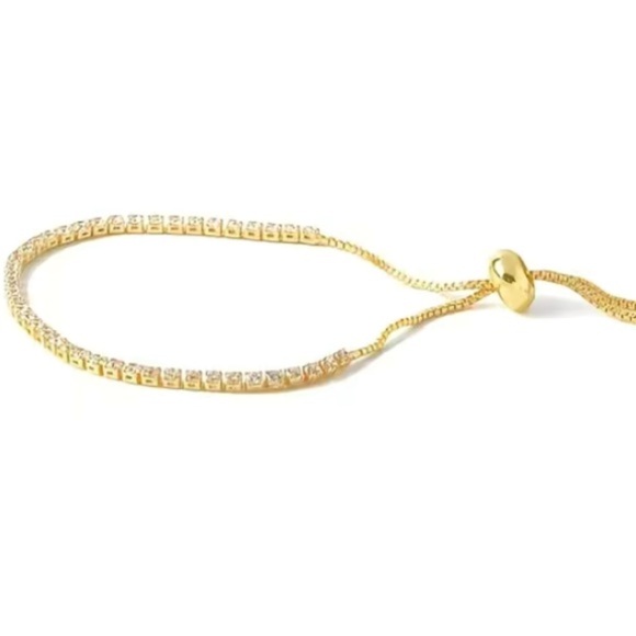 NWT 18K Gold Plated Adjustable Tennis Bracelet Inlaid Shiny Cubic Zircon - Picture 8 of 9